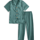 Teal Women’s Short Sleeve & Pants Two Piece Set
