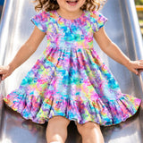 Color Splash Short Sleeve Twirl Dress