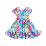 Color Splash Short Sleeve Twirl Dress