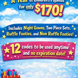 A Year Of Kids Pajamas $170 (VALUE $480 - 12 redeemable codes) - no codes or gift cards for purchase